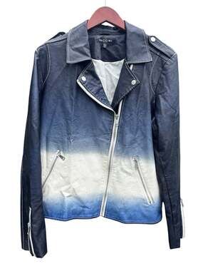 Baccini Since 1978 Blue and White Ombre Faux Leather Moto Jacket